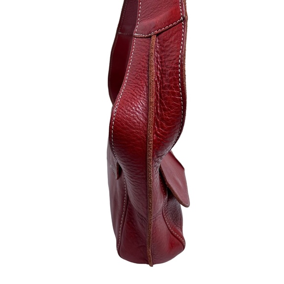 CHRISTOPHER KON Red Wide Strap Shoulder Bag Flap Pocket Purse Genuine Leather - Picture 6 of 16